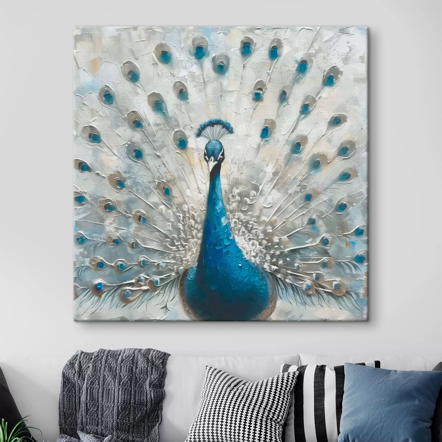 Papier peint photo Oiseau paon bleu avec texture imprimée de plumes s38931