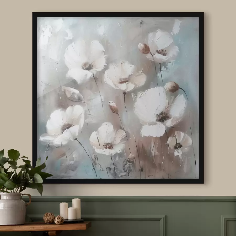 Fotobehang Witte wilde bloemen plant gedrukte textuur f38925