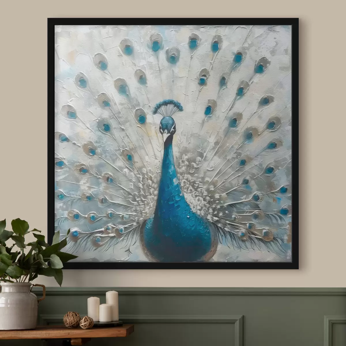 Affiche Oiseau paon bleu avec texture imprimée de plumes f38931