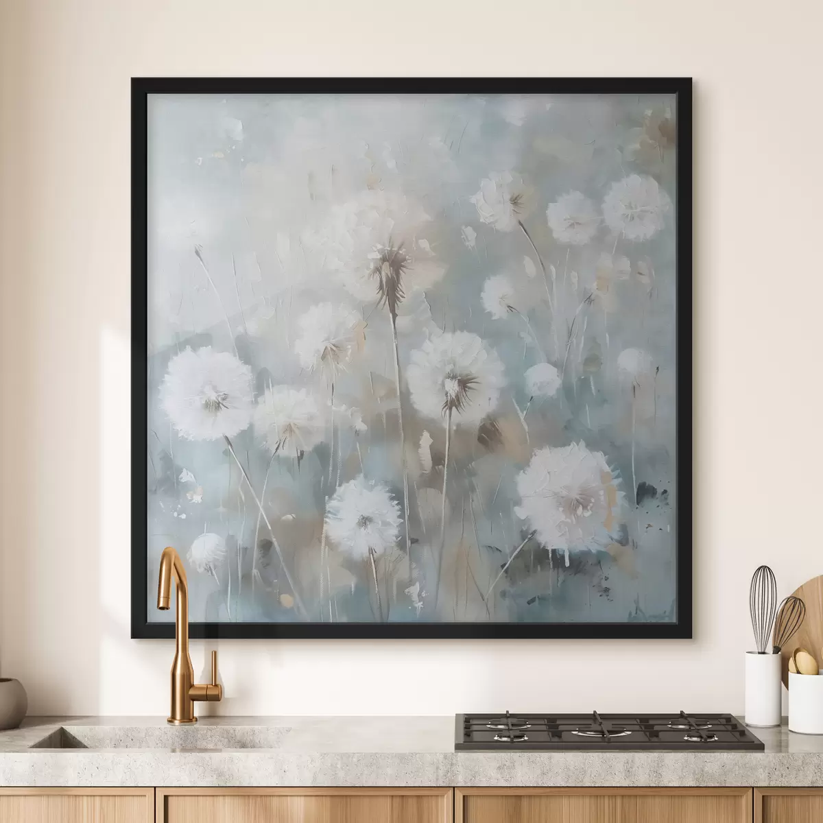 Affiche Champ de plantes et de fleurs de pissenlit texture imprimée f38932