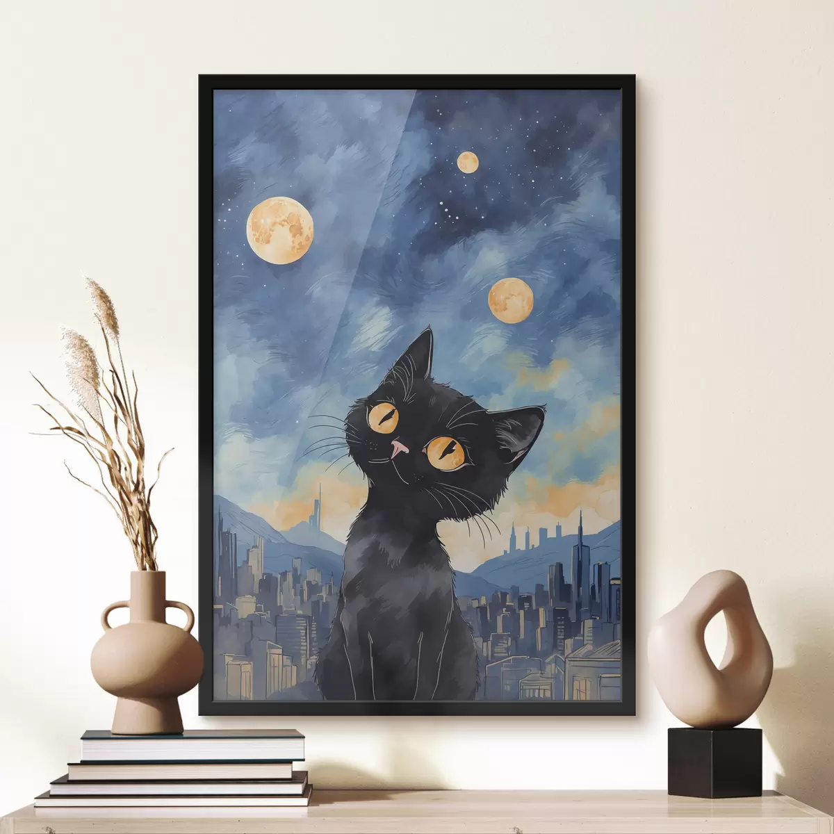 Poster Kat op de achtergrond van een stad f38861