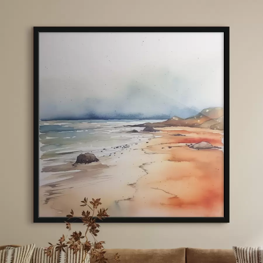  Peintures Mer et plage, pluie, aquarelle, taches, paysage, paysage, bleu, couleur orange f38936