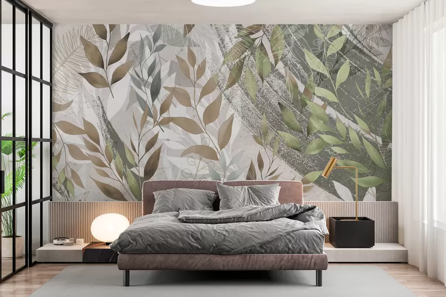 Papier peint photo Feuilles vertes en style grunge w00812