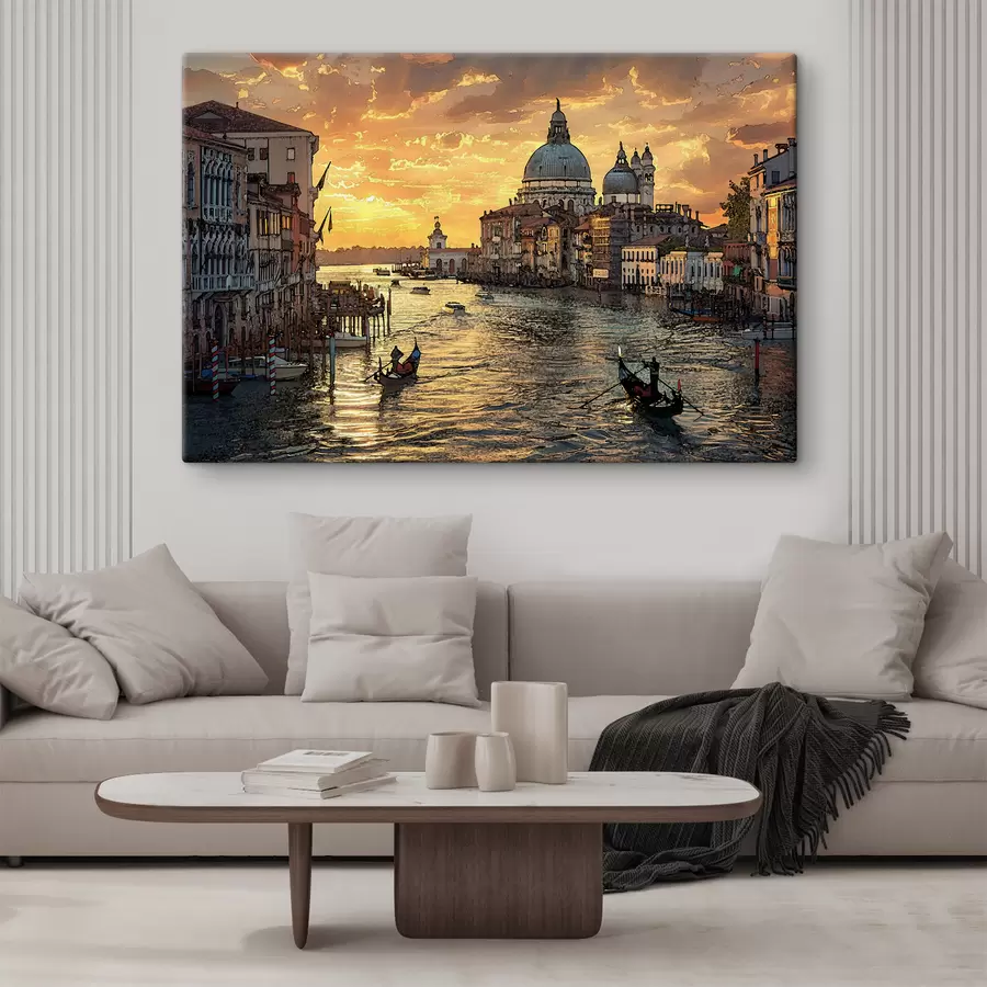  Schilderijen Een schilderachtig schilderij van het Canal Grande in Venetië, Italië bij zonsondergang. s38963
