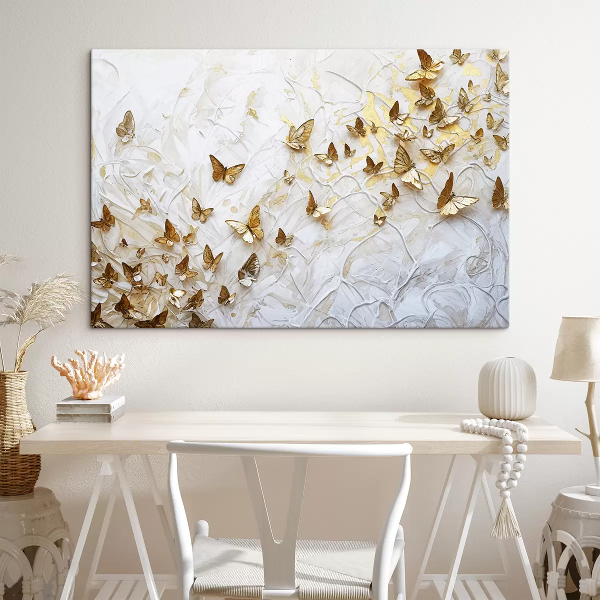  Peintures Un grand groupe de papillons sur fond blanc, créant un motif magnifique et complexe s38970