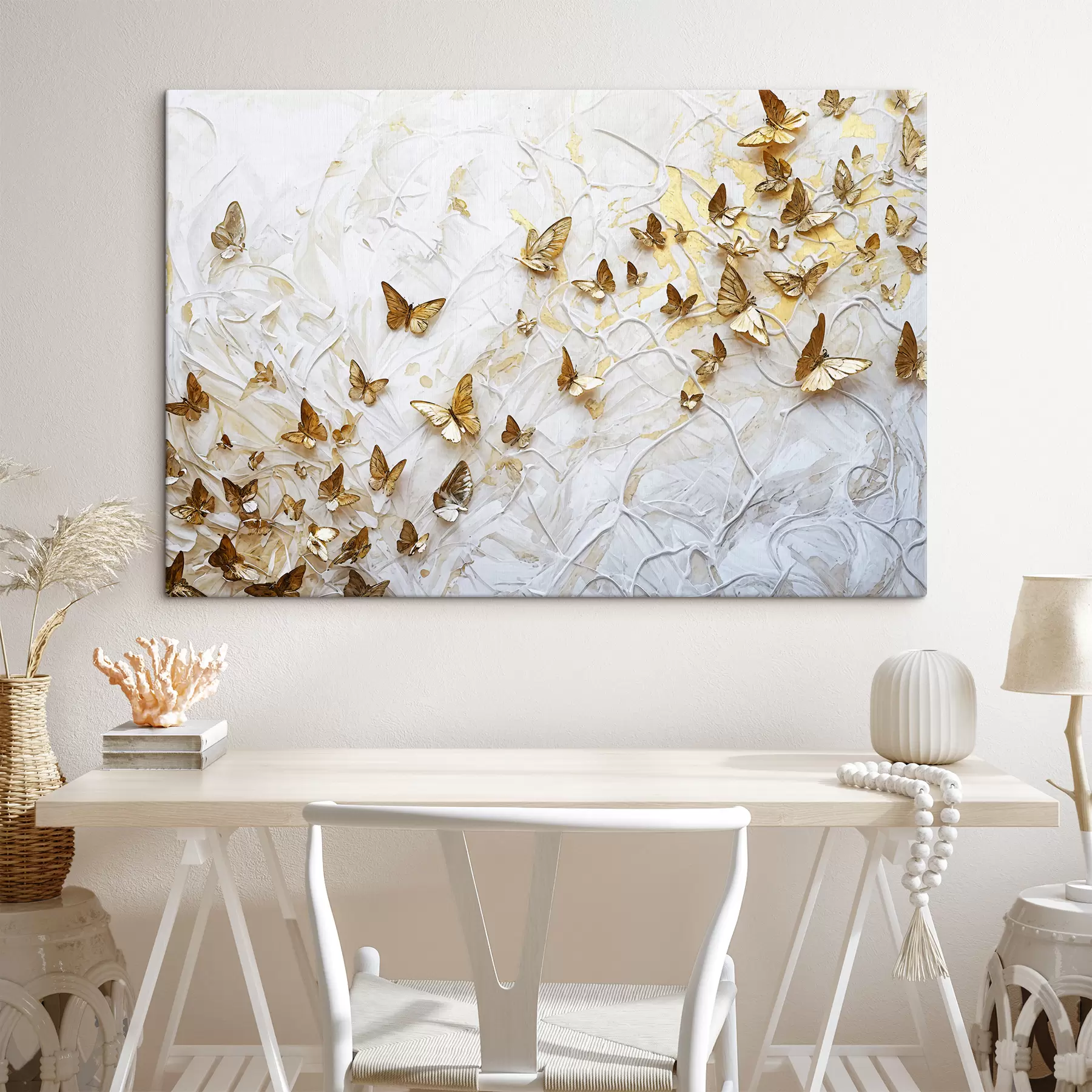  Peintures Un grand groupe de papillons sur fond blanc, créant un motif magnifique et complexe s38970