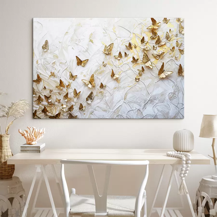 Papier peint photo Un grand groupe de papillons sur fond blanc, créant un motif magnifique et complexe s38970