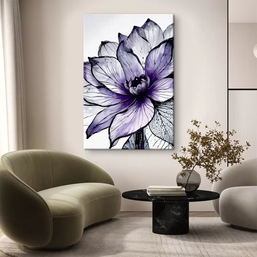 Papier peint photo Une grande fleur violette vibrante avec des pétales délicats et complexes sur un fond sombre s38982