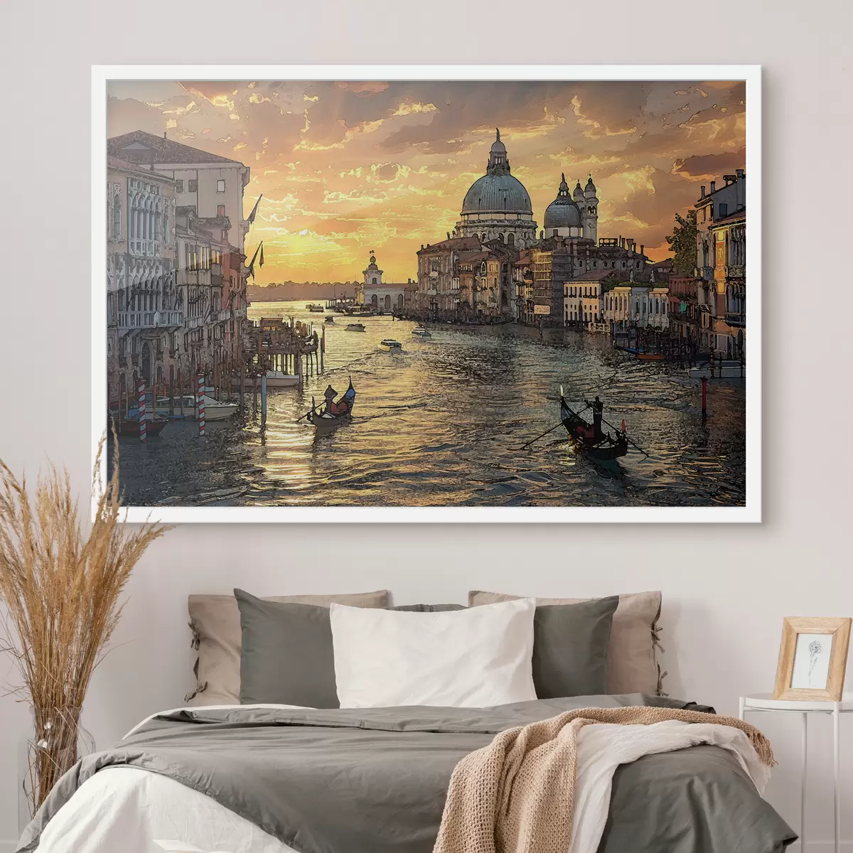 Affiche Une peinture avec vue panoramique du Grand Canal à Venise, en Italie, au coucher du soleil. f38963
