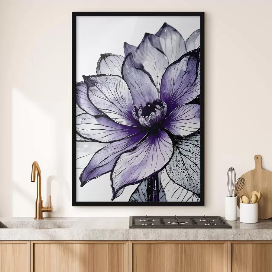 Papier peint photo Une grande fleur violette vibrante avec des pétales délicats et complexes sur un fond sombre f38982