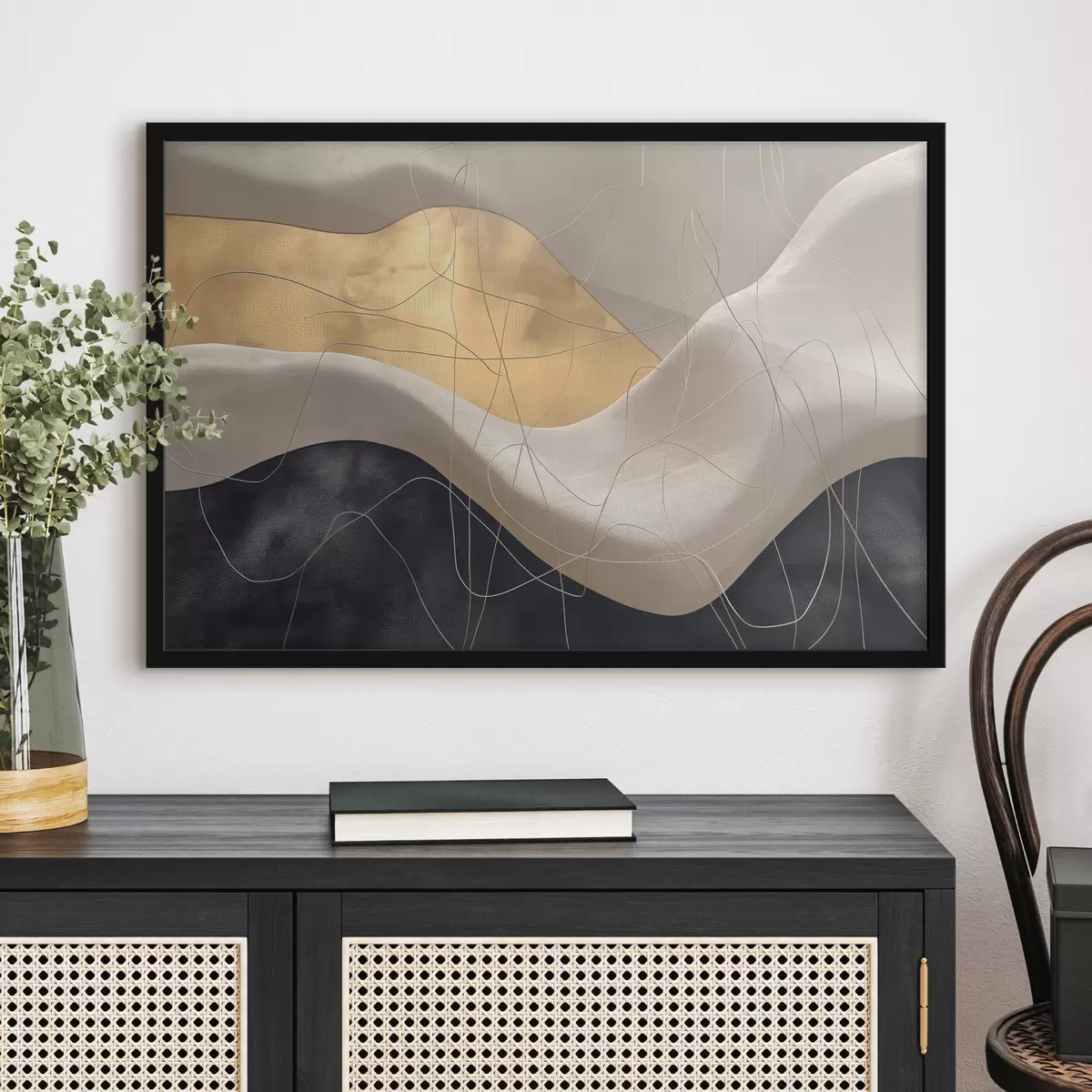 Poster Abstractie met golven en lijnen f39053