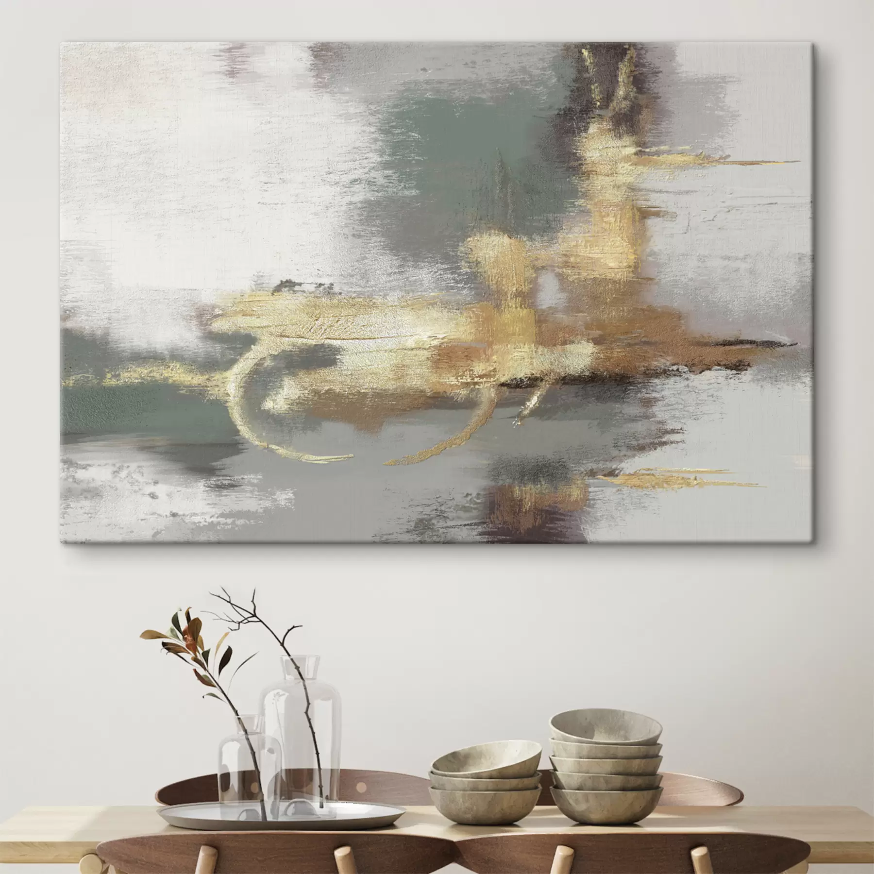  Schilderijen Getextureerde grijze abstractie met een helder accent s39106