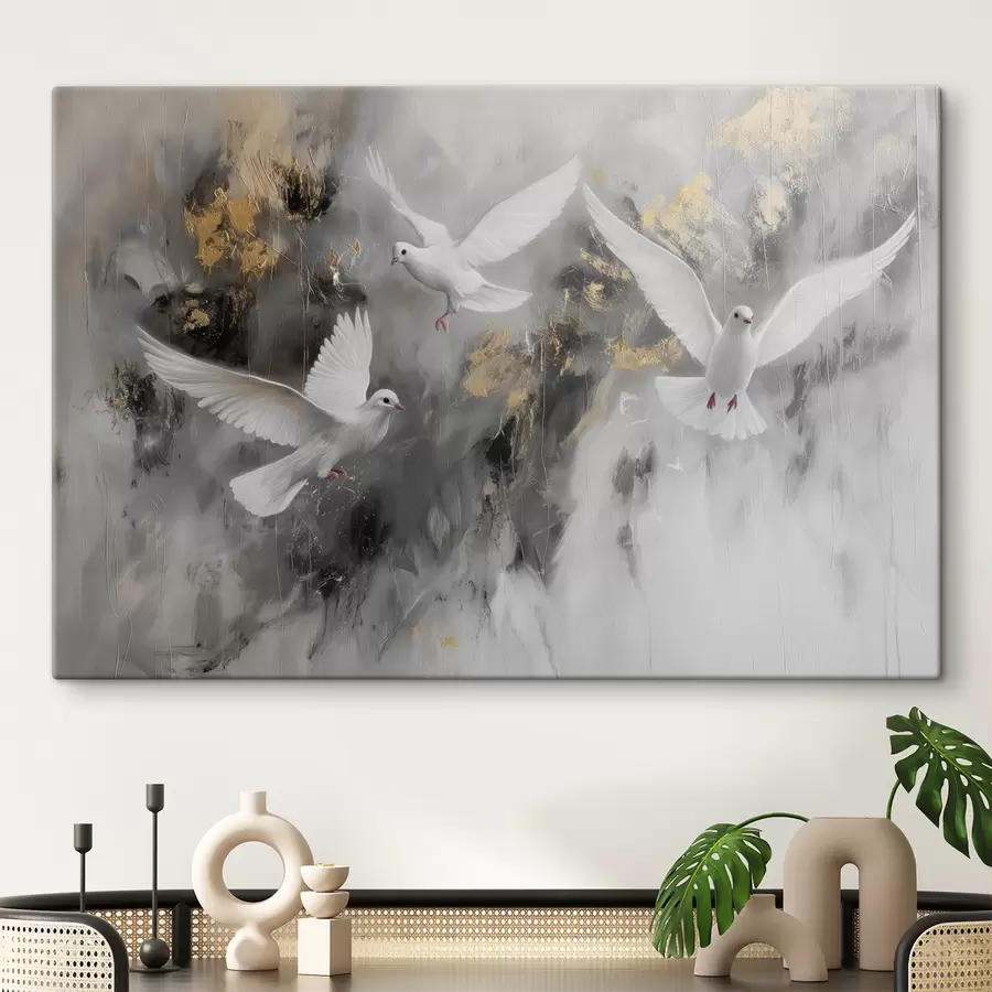  Peintures Colombes blanches sur fond gris s39101