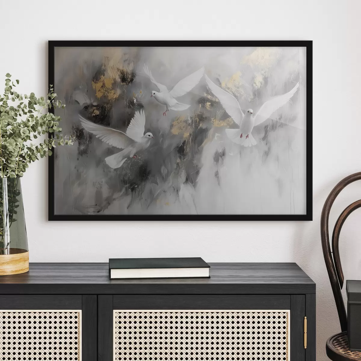 Poster Witte duiven op een grijze achtergrond f39101