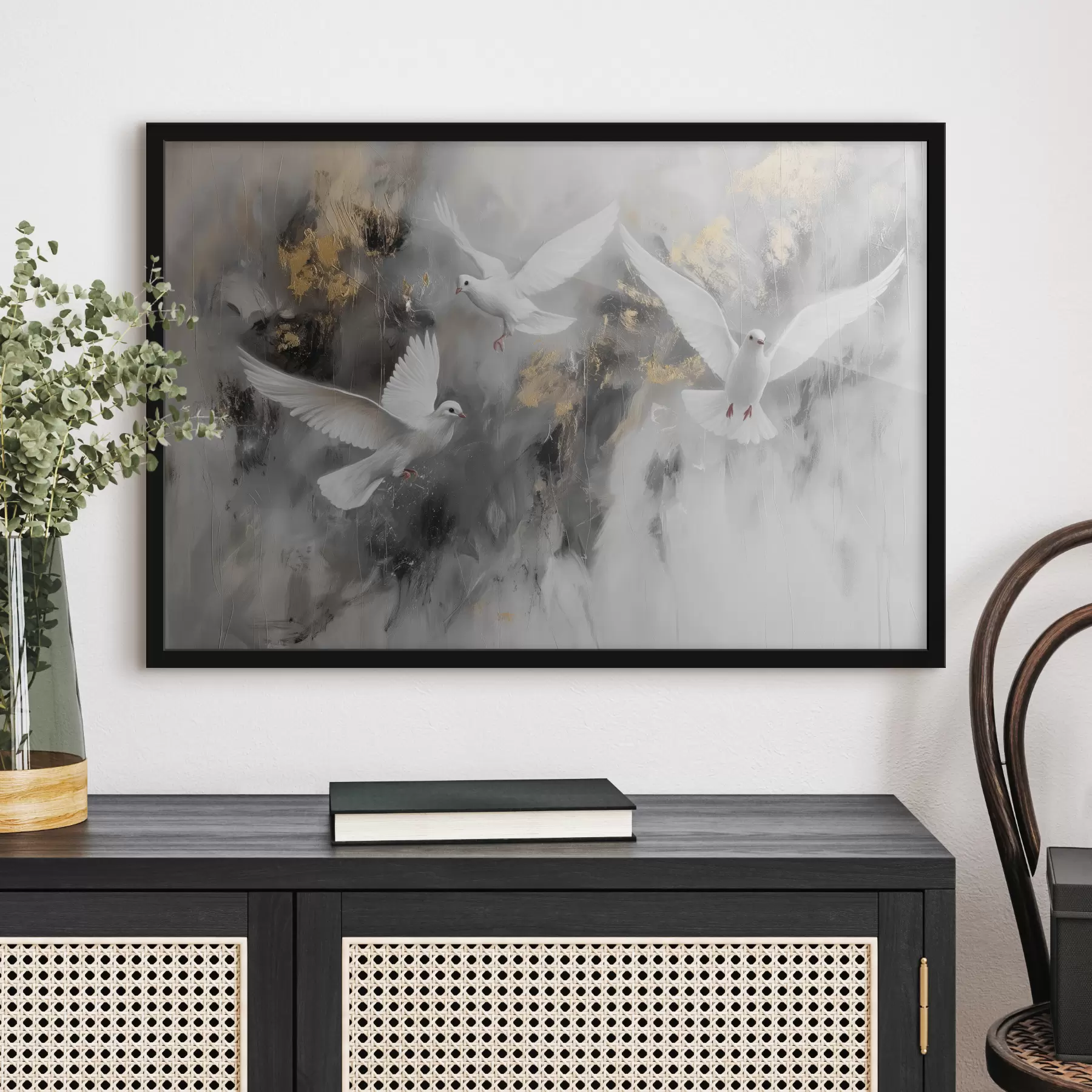 Fotobehang Witte duiven op een grijze achtergrond f39101