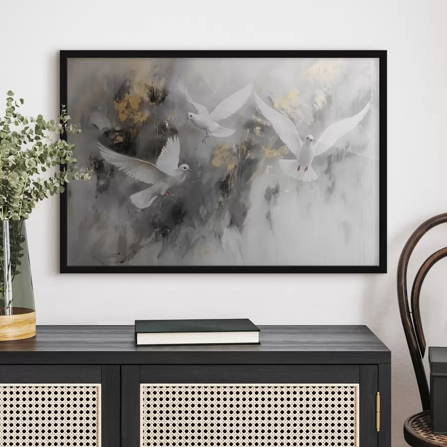 Fotobehang Witte duiven op een grijze achtergrond f39101