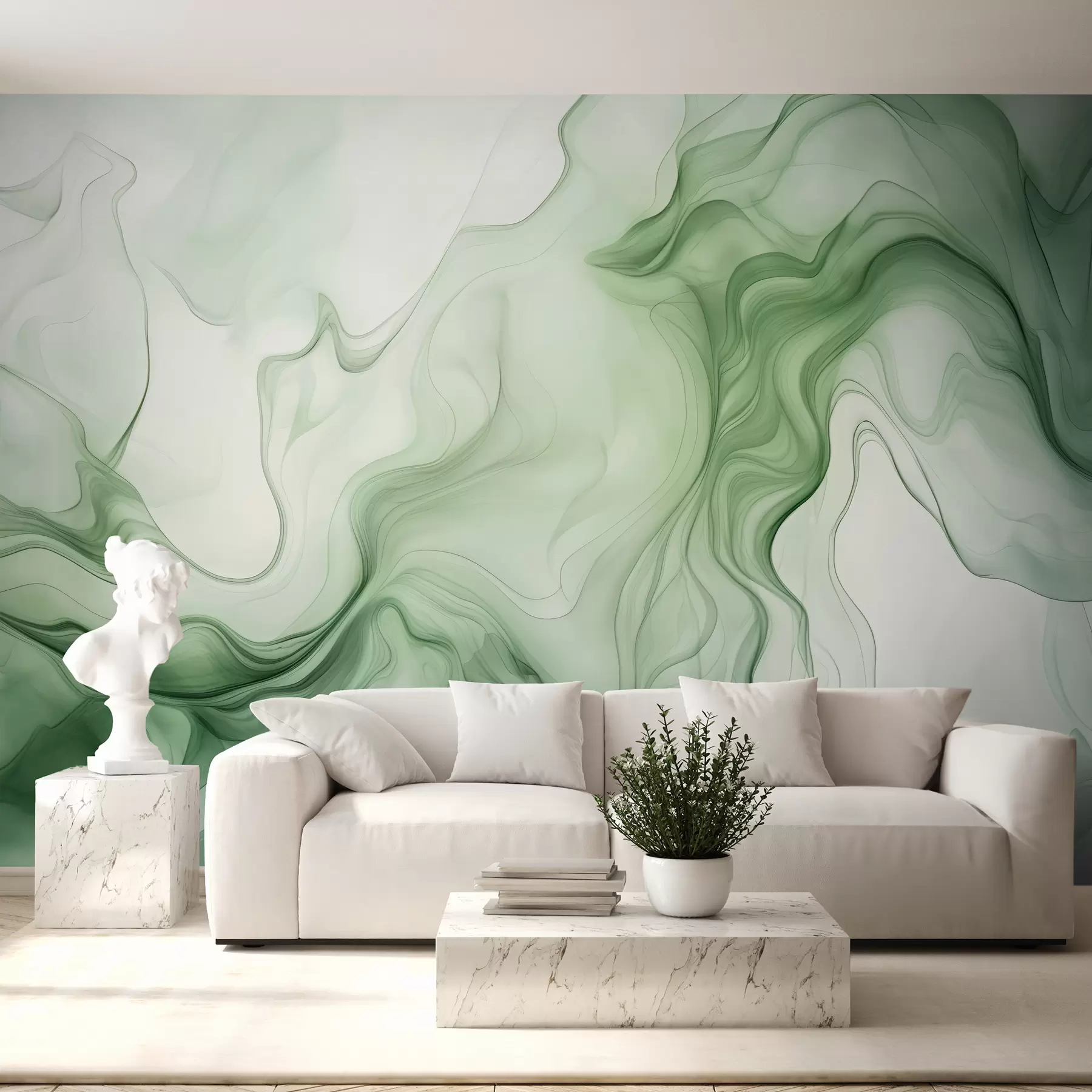Fotobehang Groene abstracte golven op een lichte achtergrond w01185