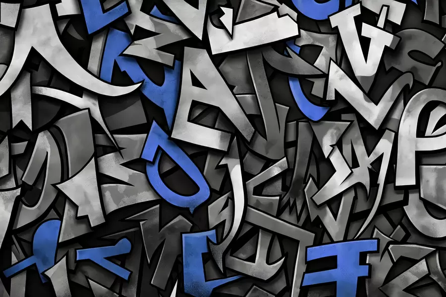 Papier peint photo Lettres majuscules graffiti de couleur bleue w01186v1