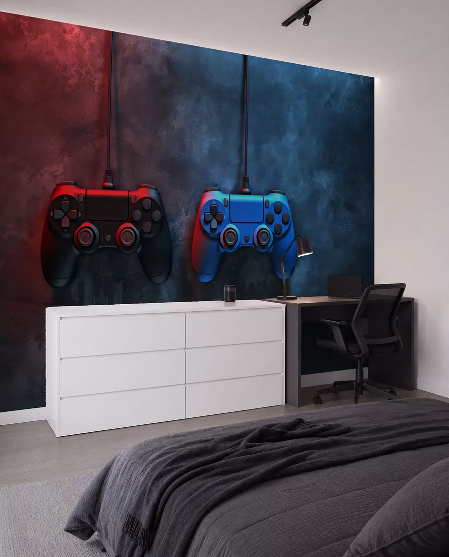 Papier peint photo DualShock noir et bleu sur fond sombre w01189