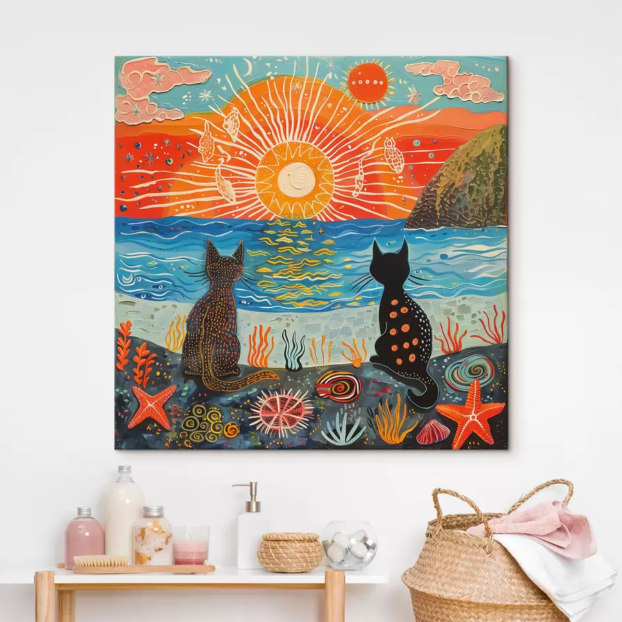  Peintures Deux chats mignons au coucher du soleil s39080