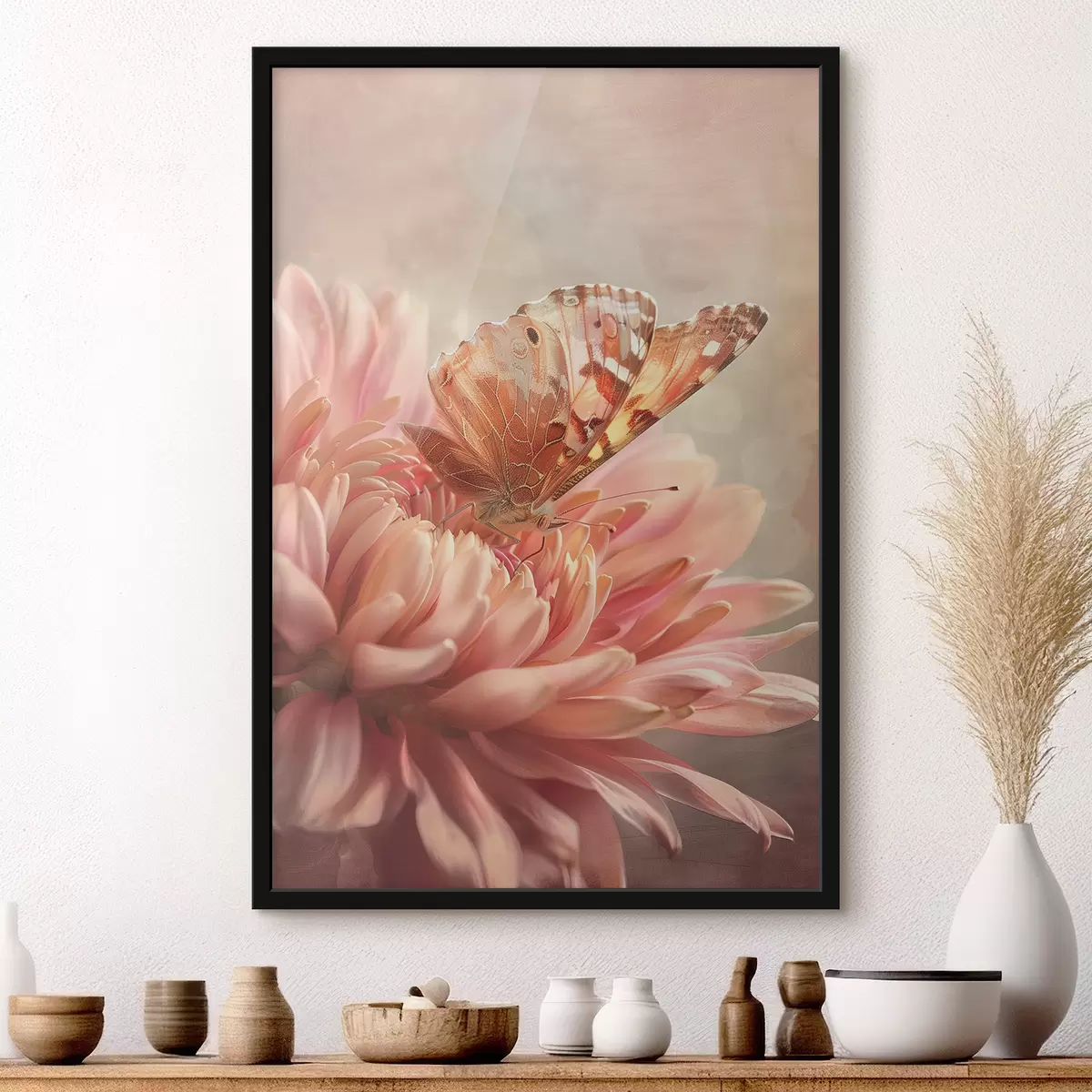 Poster Vlinder aan een grote bloemknop f39071