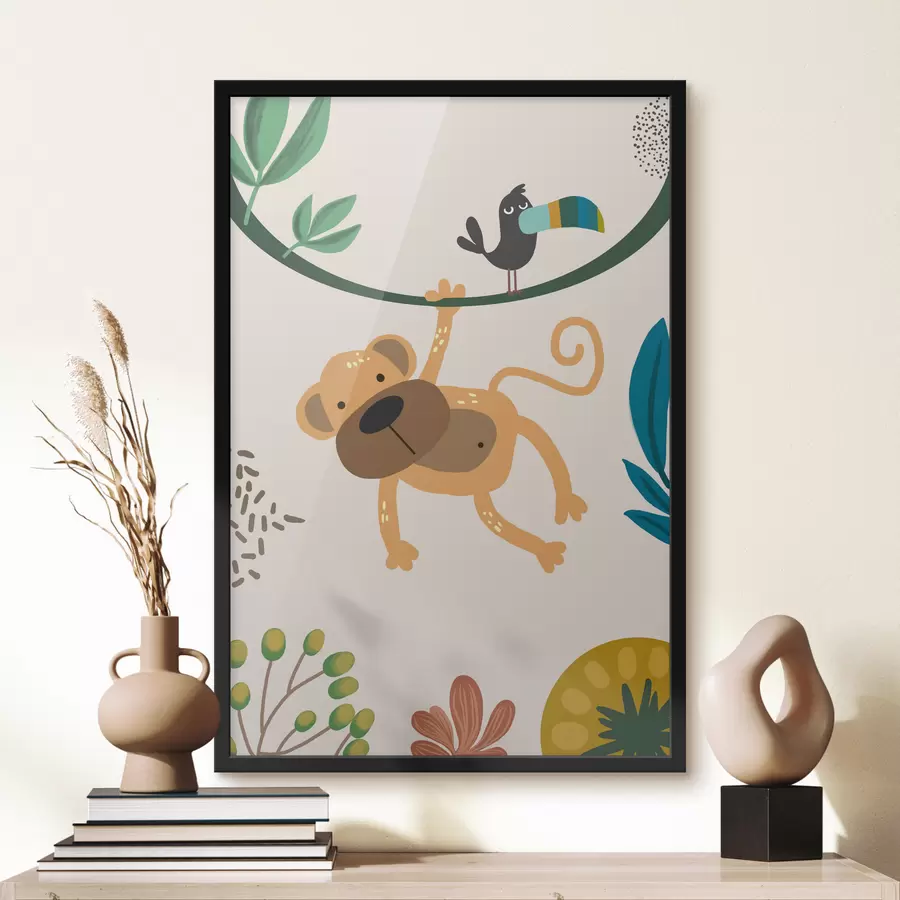 Fotobehang Aap in de jungle in safaristijl, boho f39094