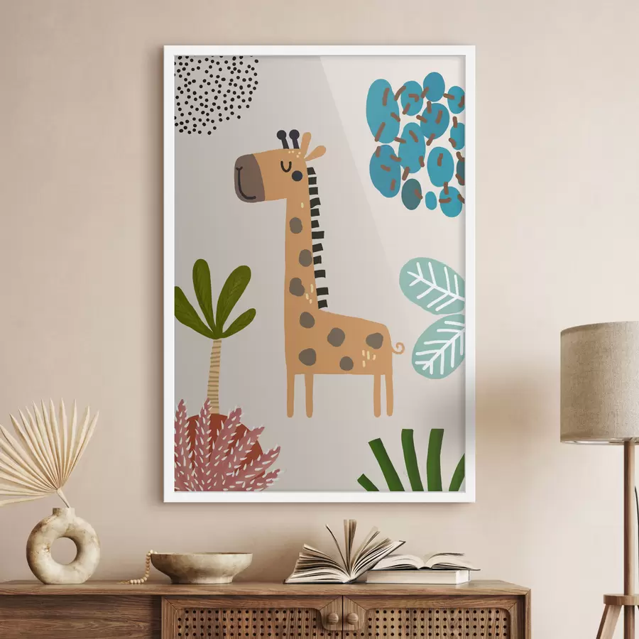 Fotobehang Giraf in de jungle in safaristijl, boho f39096