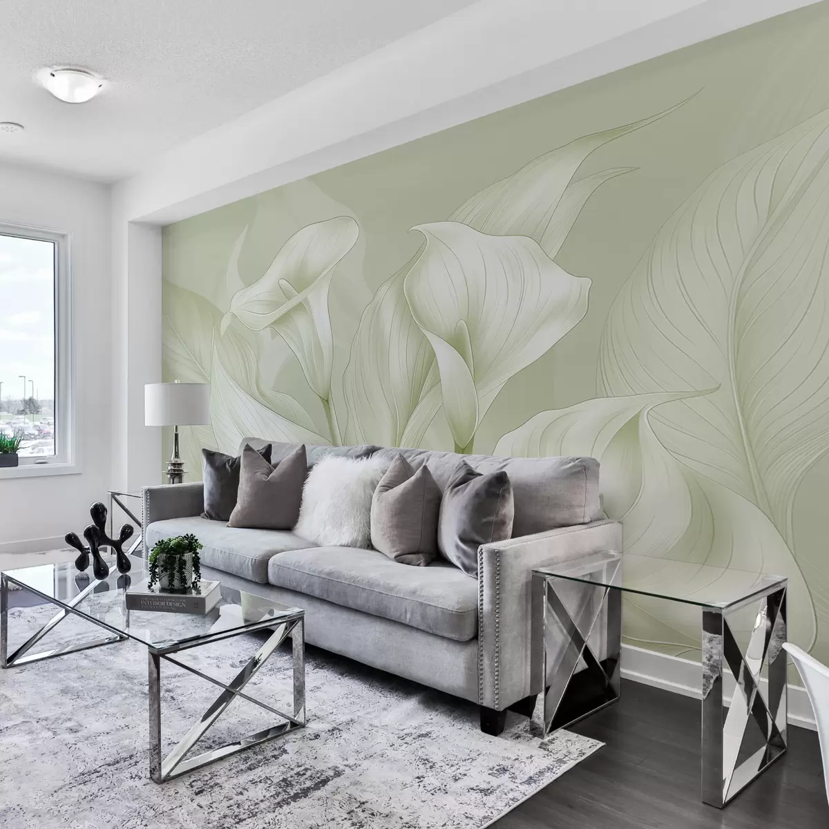 Papier peint photo fleurs délicates de couleur verte w01195v3