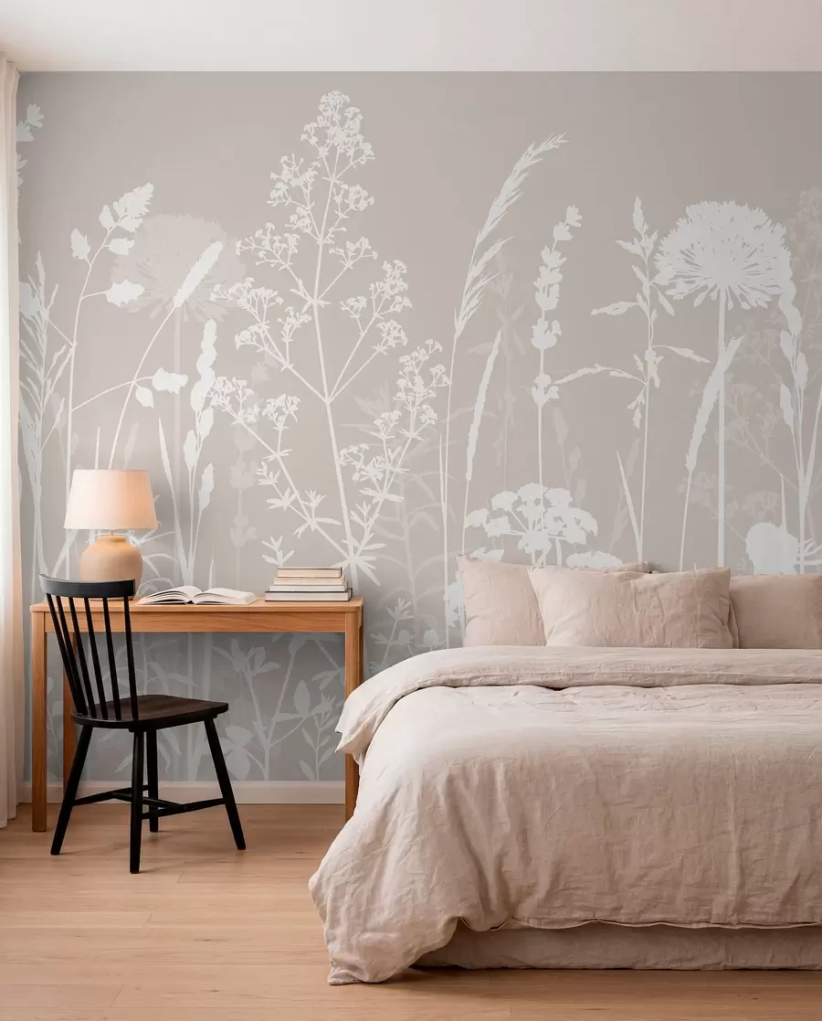 Papier peint photo Minimalisme doux des plantes et des fleurs des champs w01270