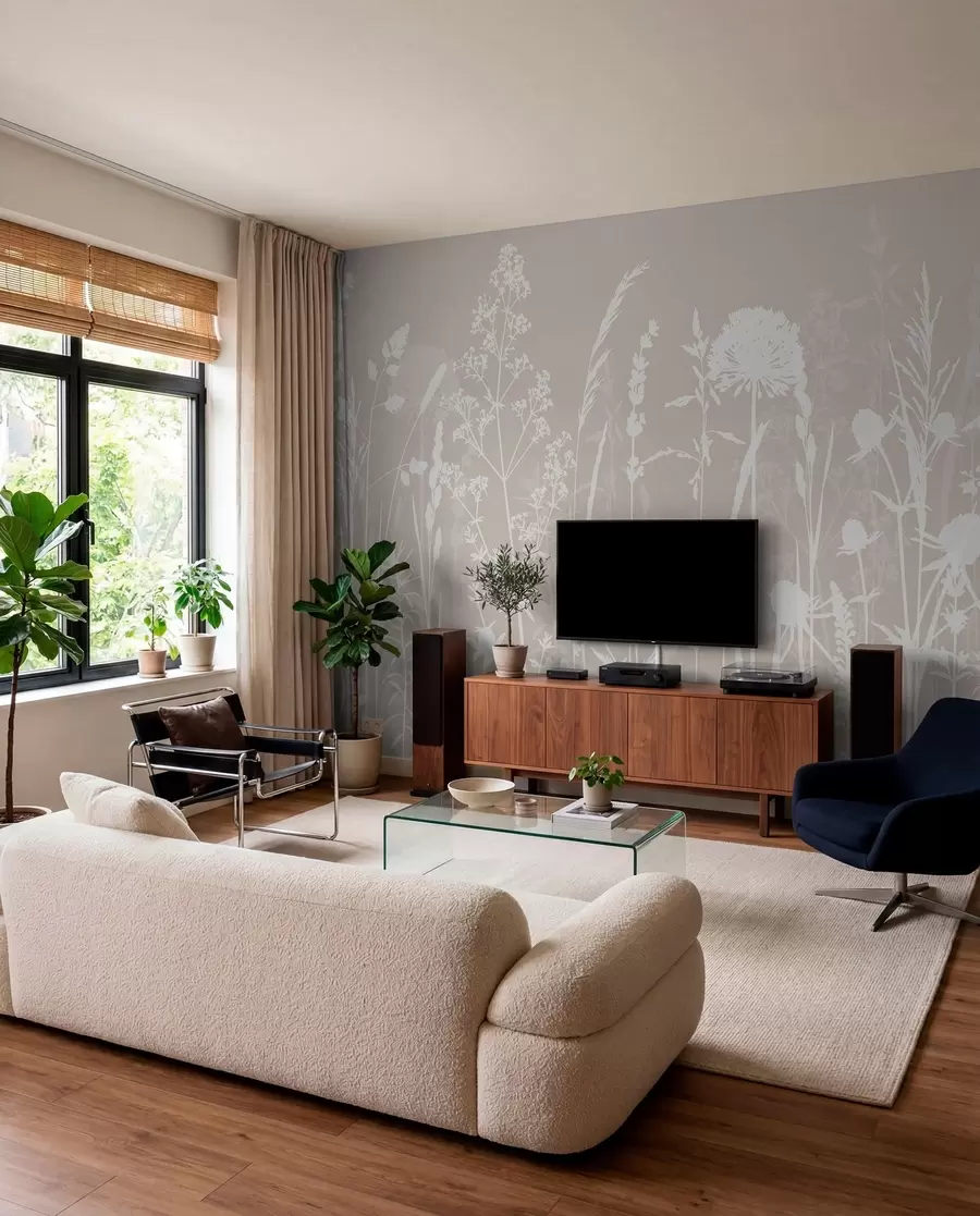 Fotobehang Zachte veldplanten en bloemenminimalisme w01270