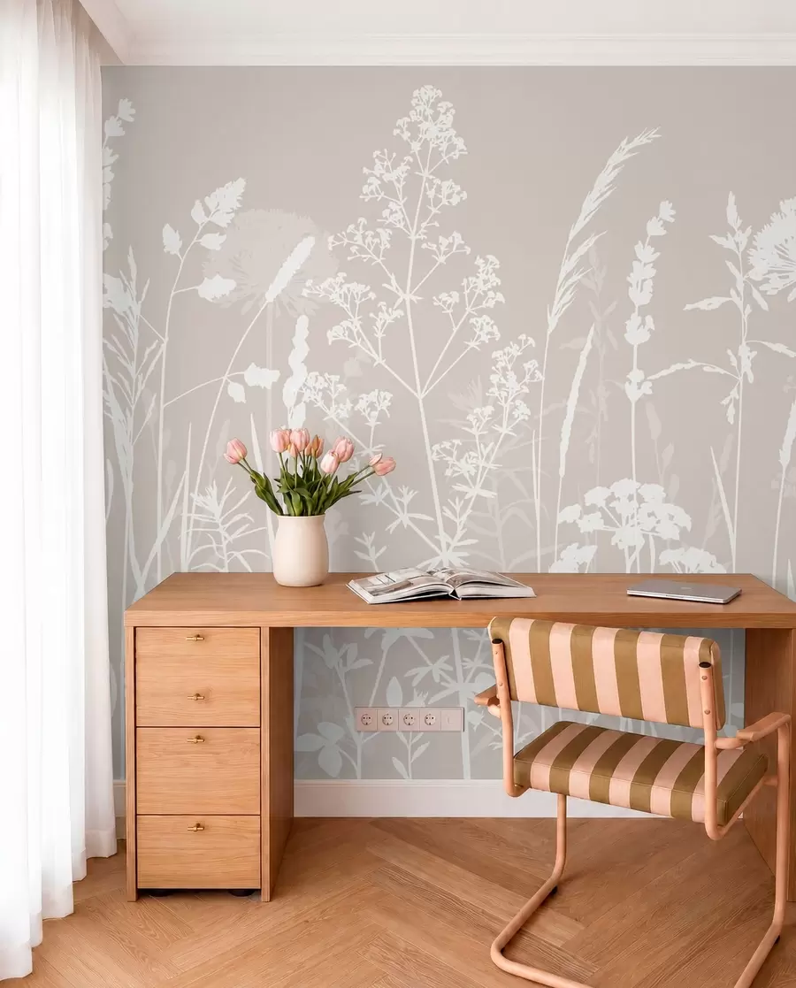 Papier peint photo Minimalisme doux des plantes et des fleurs des champs w01270