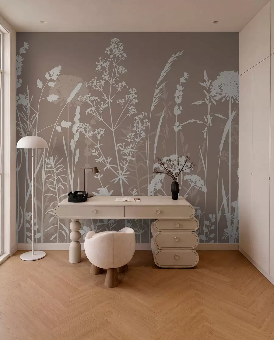 Fotobehang Zachte veldplanten en bloemenminimalisme w01270v3