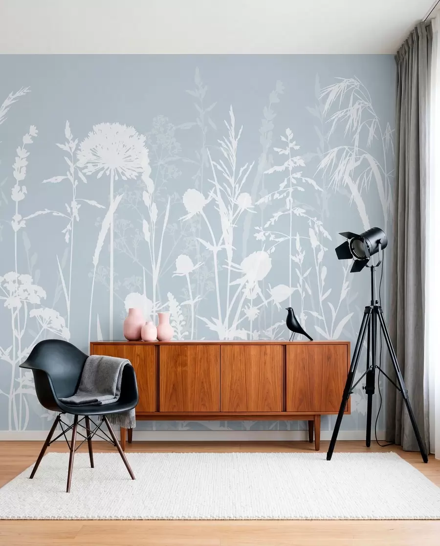 Fotobehang Zachte veldplanten en bloemen minimalisme grijze kleur w01270v4