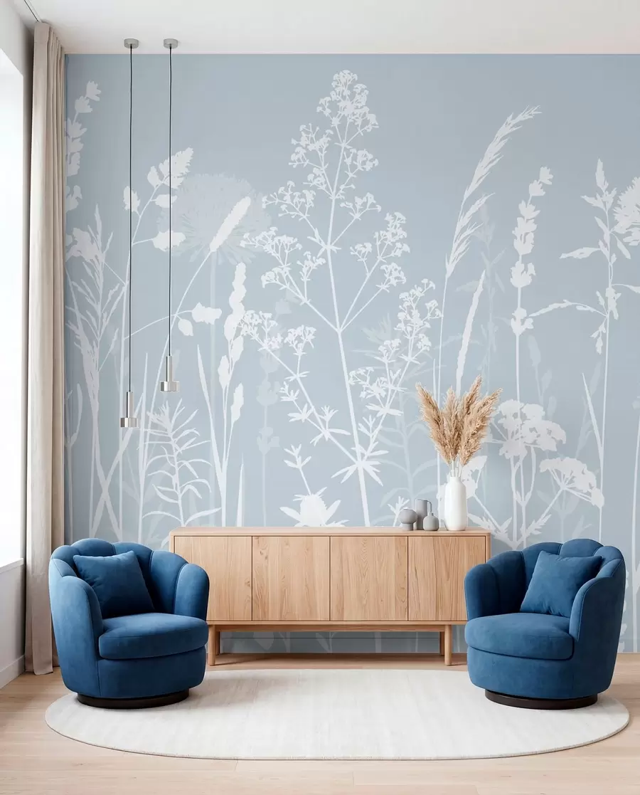 Fotobehang Zachte veldplanten en bloemen minimalisme grijze kleur w01270v4
