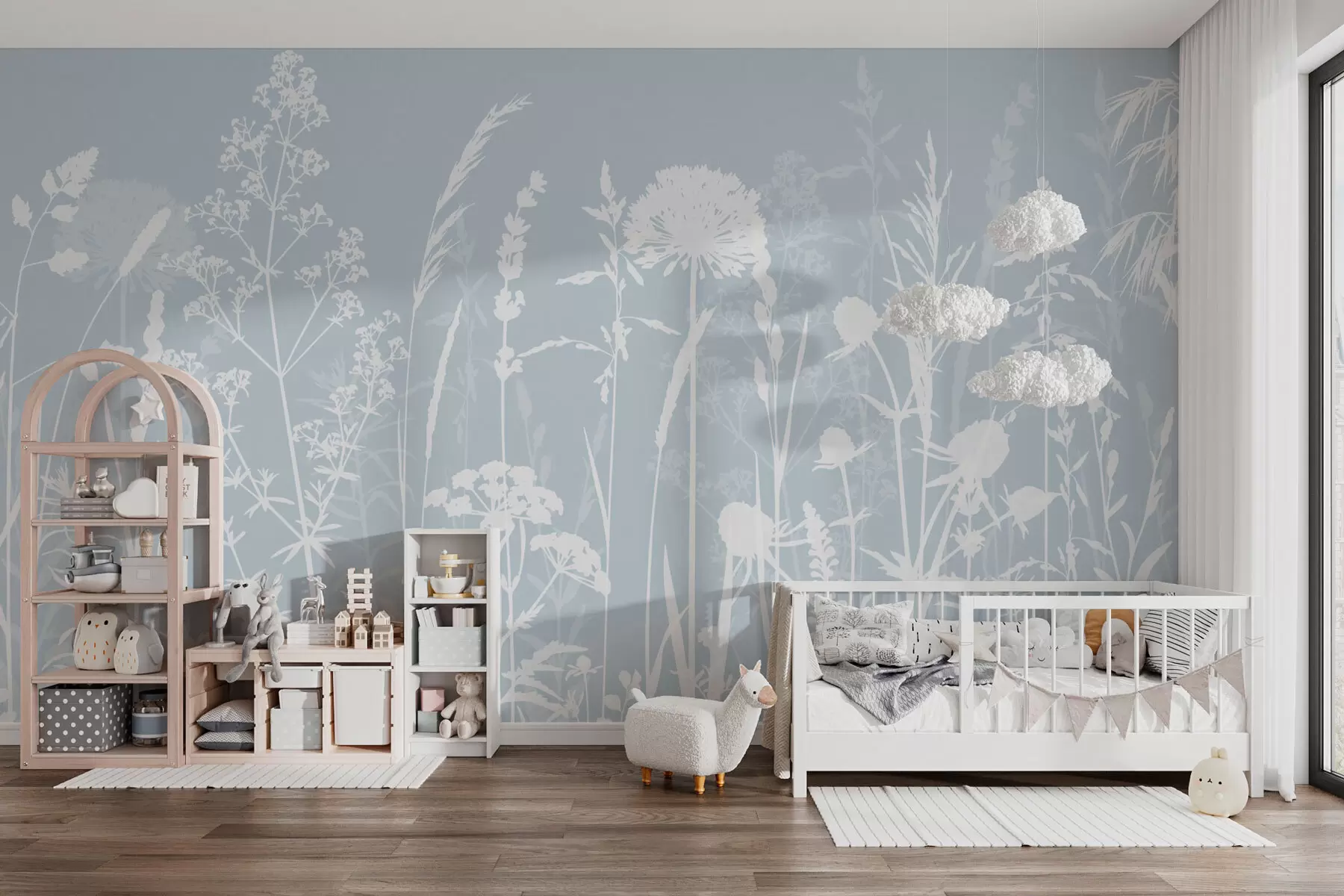 Fotobehang Zachte veldplanten en bloemen minimalisme grijze kleur w01270v4