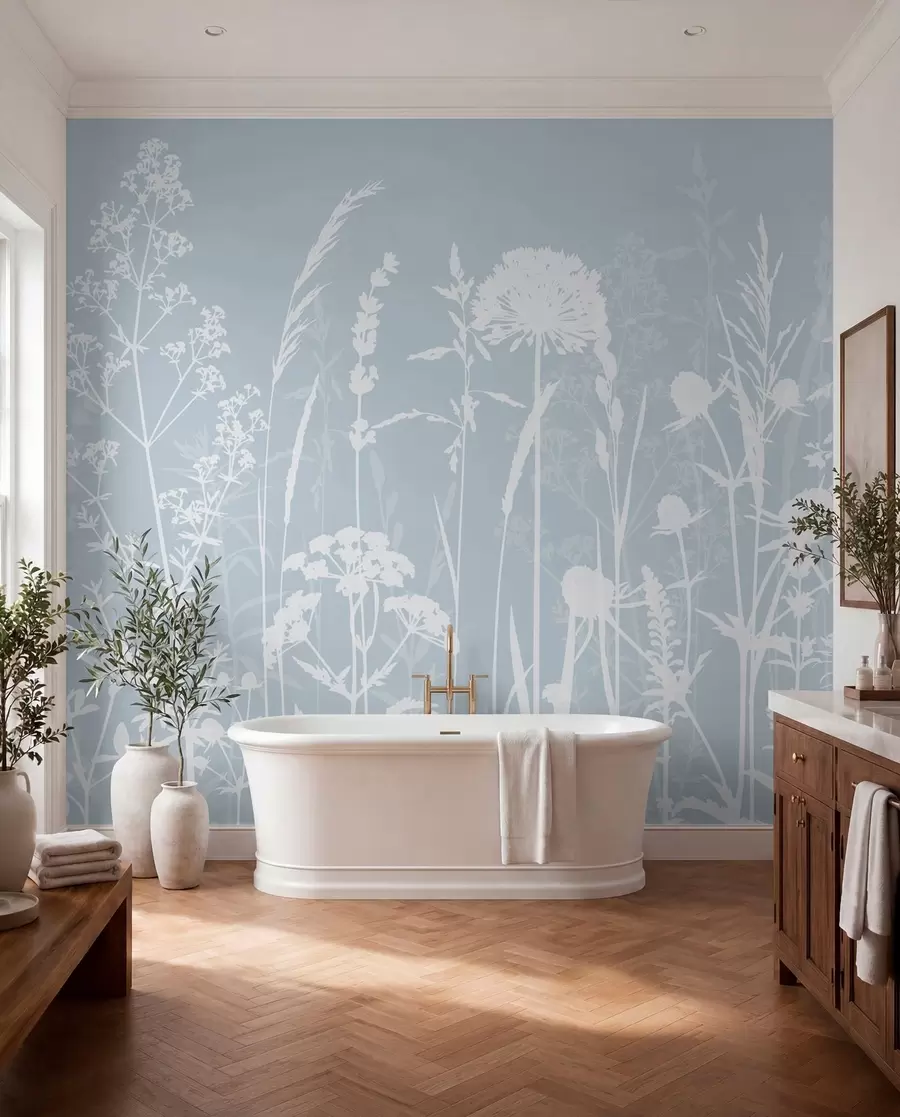 Fotobehang Zachte veldplanten en bloemen minimalisme grijze kleur w01270v4