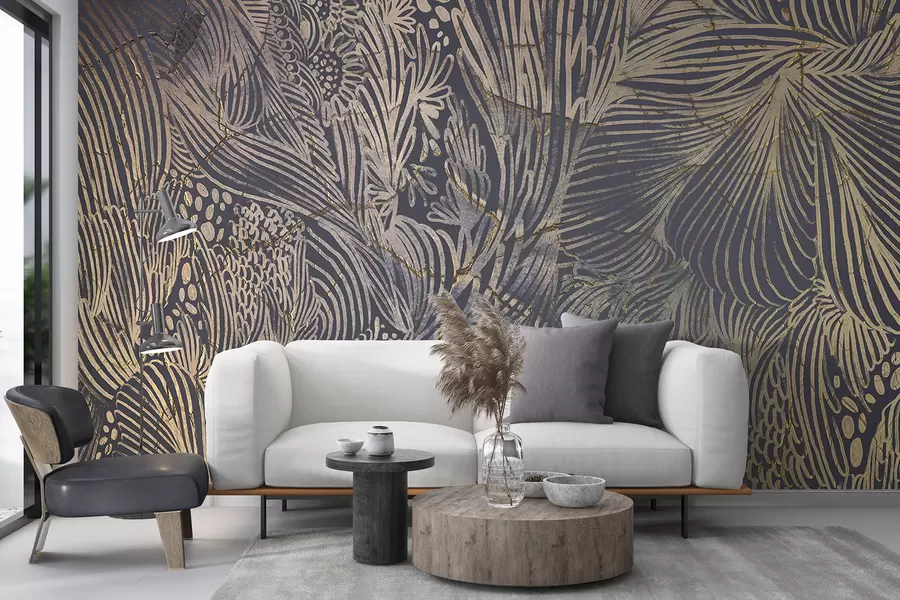 Fotobehang Luxe abstracte print met overlappende organische vormen en lijnen w01243