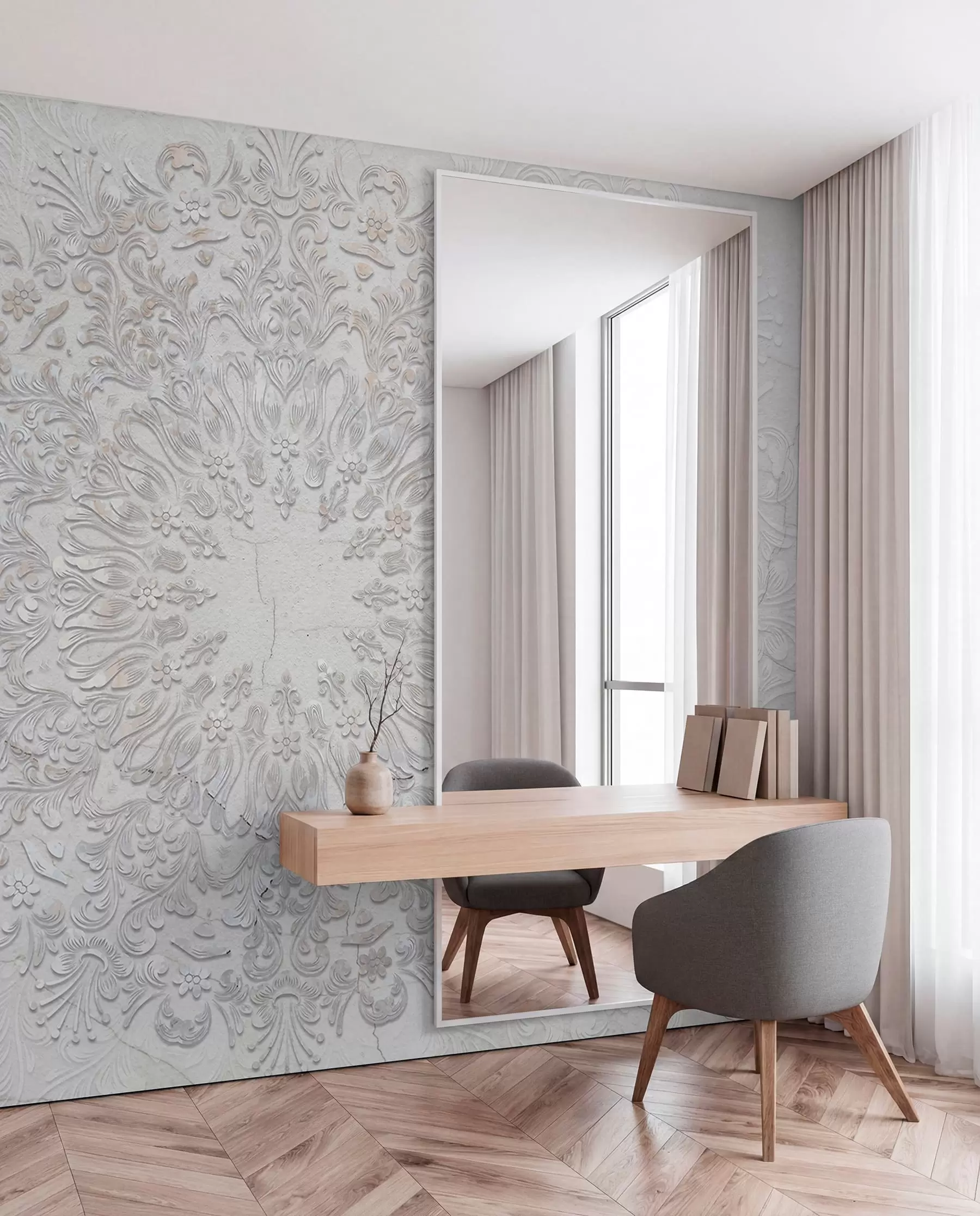 Fotobehang Een zeer gedetailleerde mandala-print die een mooi en delicaat kantontwerp creëert w01249