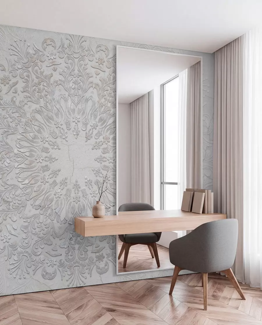Fotobehang Een zeer gedetailleerde mandala-print die een mooi en delicaat kantontwerp creëert w01249