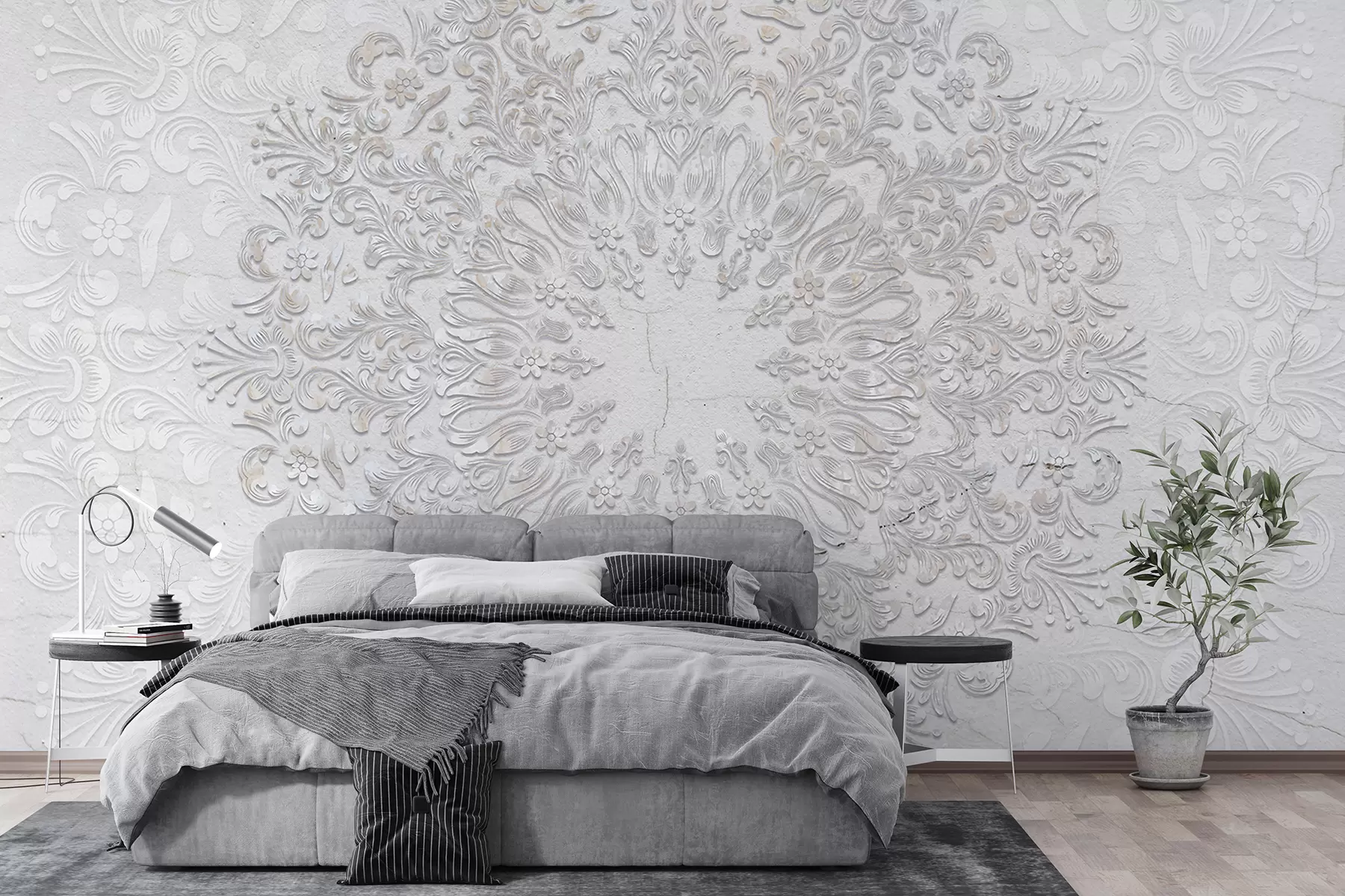Fotobehang Een zeer gedetailleerde mandala-print die een mooi en delicaat kantontwerp creëert w01249