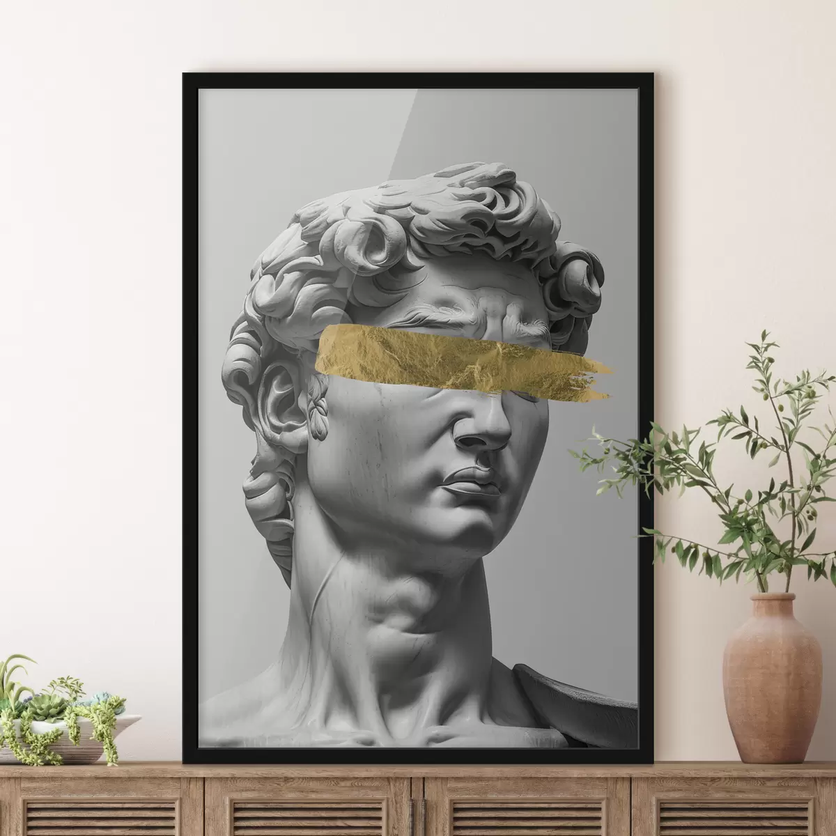 Poster Een modern beeld van David met gesloten ogen f26129