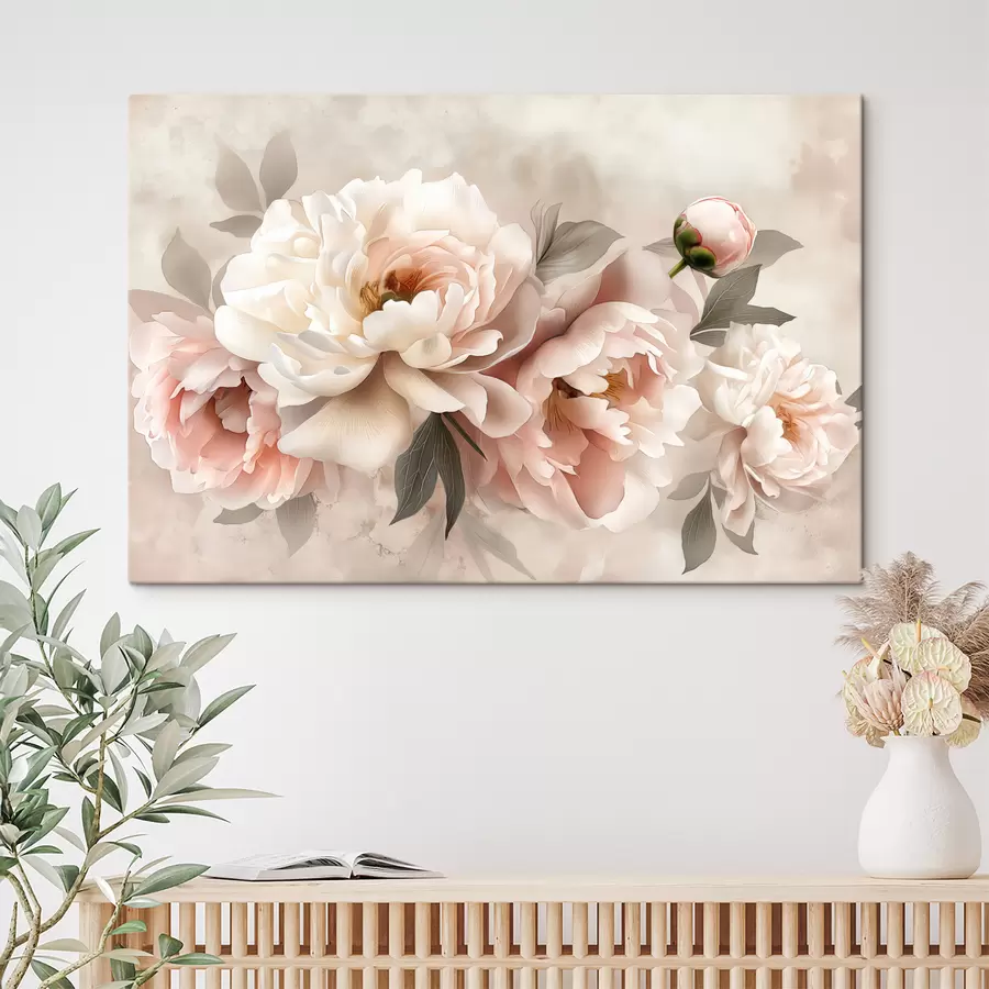  Peintures bouquet abstrait de pivoines dans des tons roses s39324