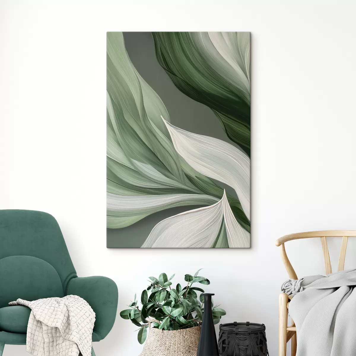  Peintures voile abstrait volumineux aux couleurs blanc et vert s39327