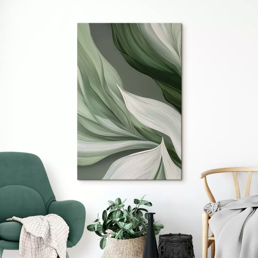 Peintures voile abstrait volumineux aux couleurs blanc et vert s39327