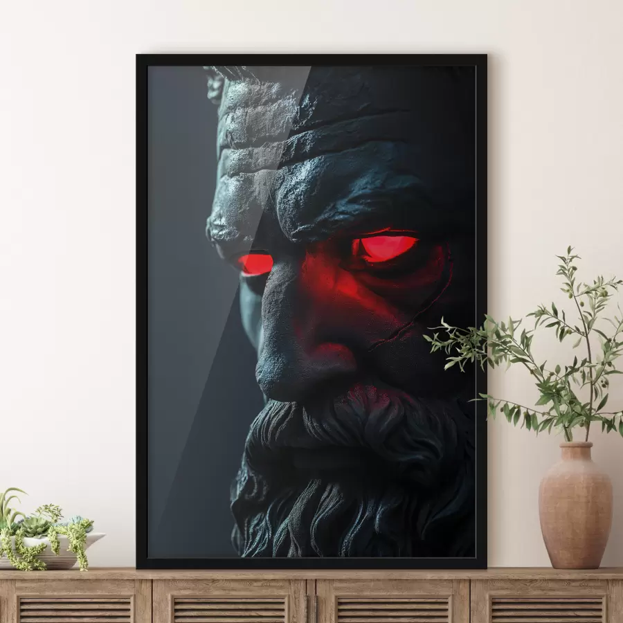 Fotobehang Donkerblauw portret van Zeus met rode ogen f26125