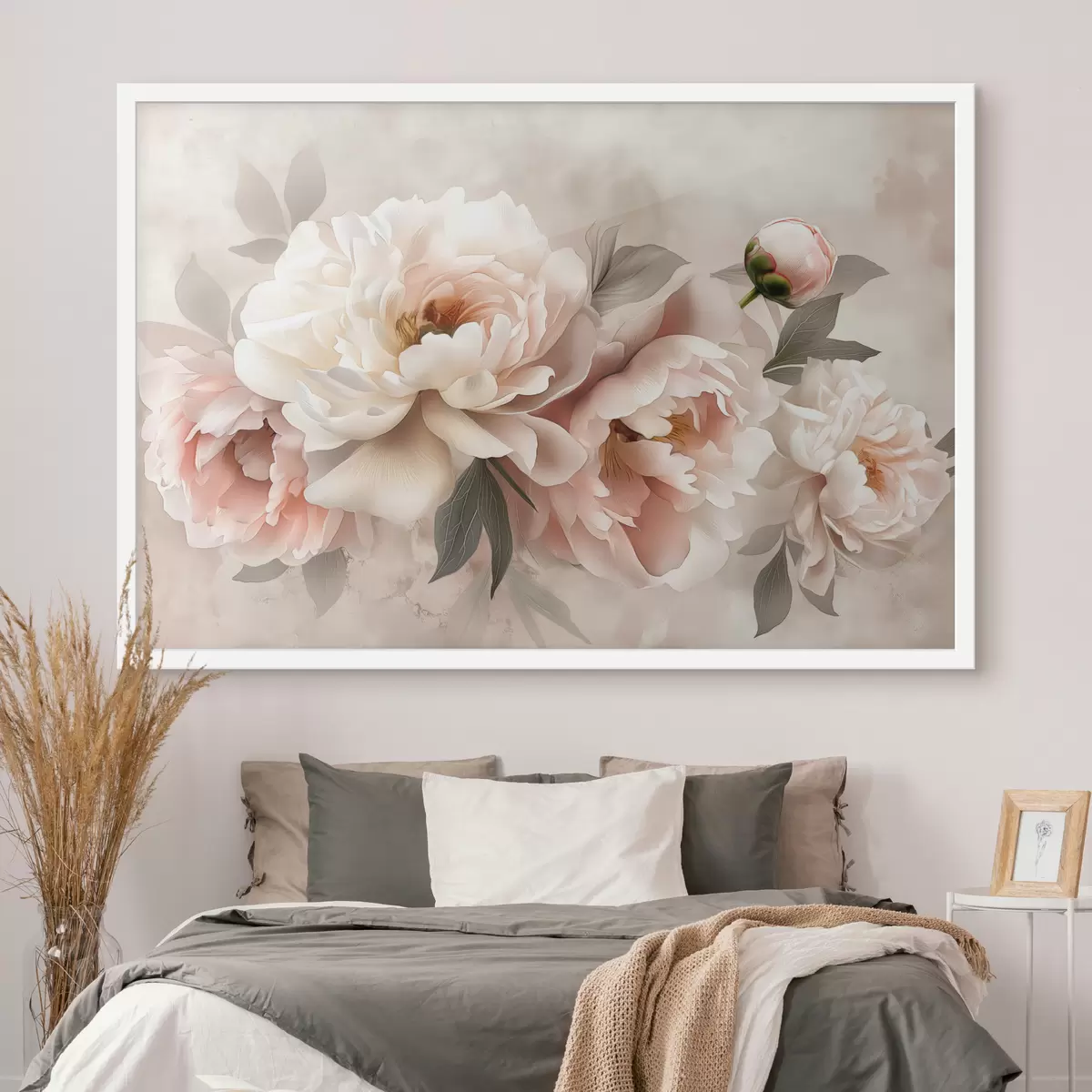 Affiche bouquet abstrait de pivoines dans des tons roses f39324