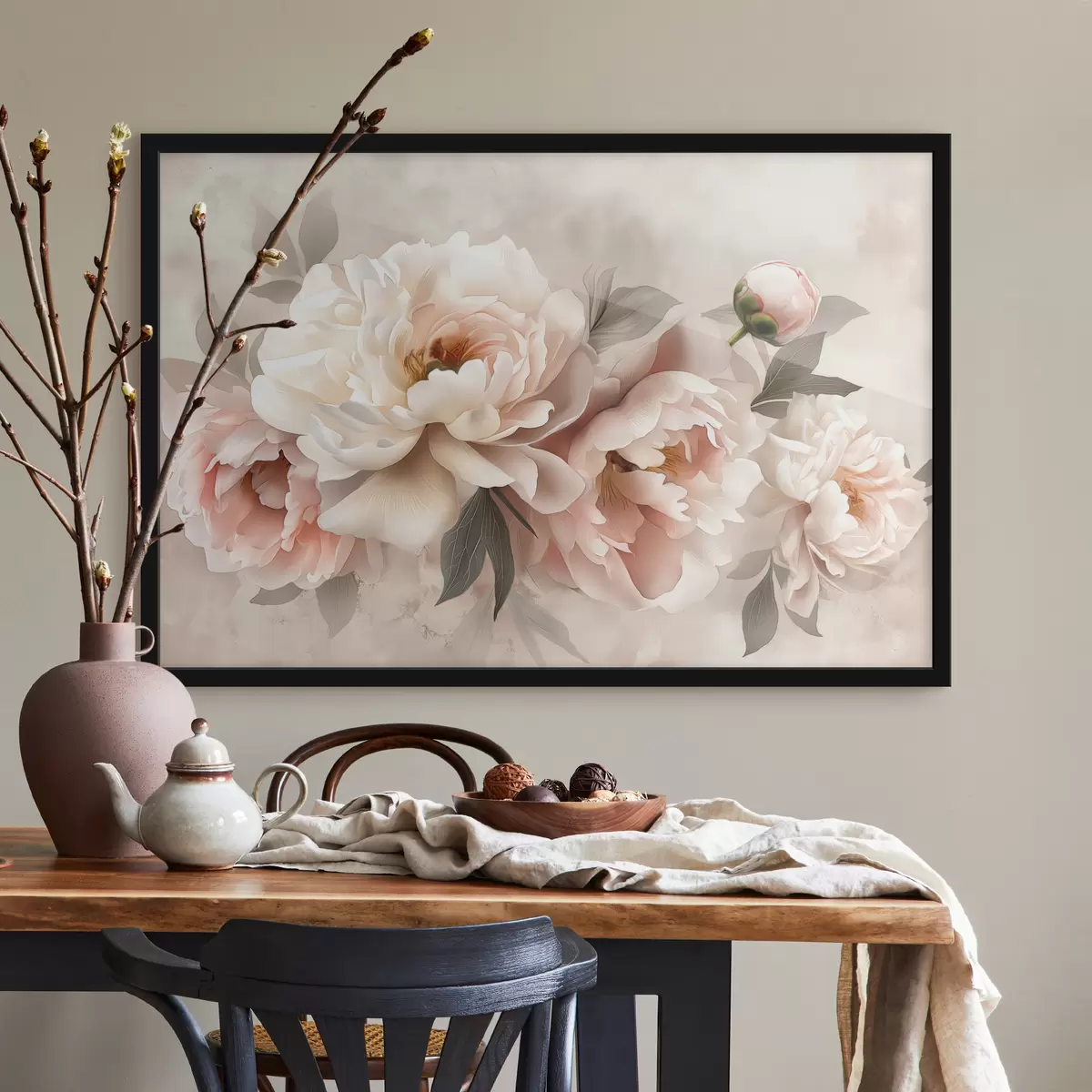 Poster abstract boeket pioenrozen in roze tinten f39324