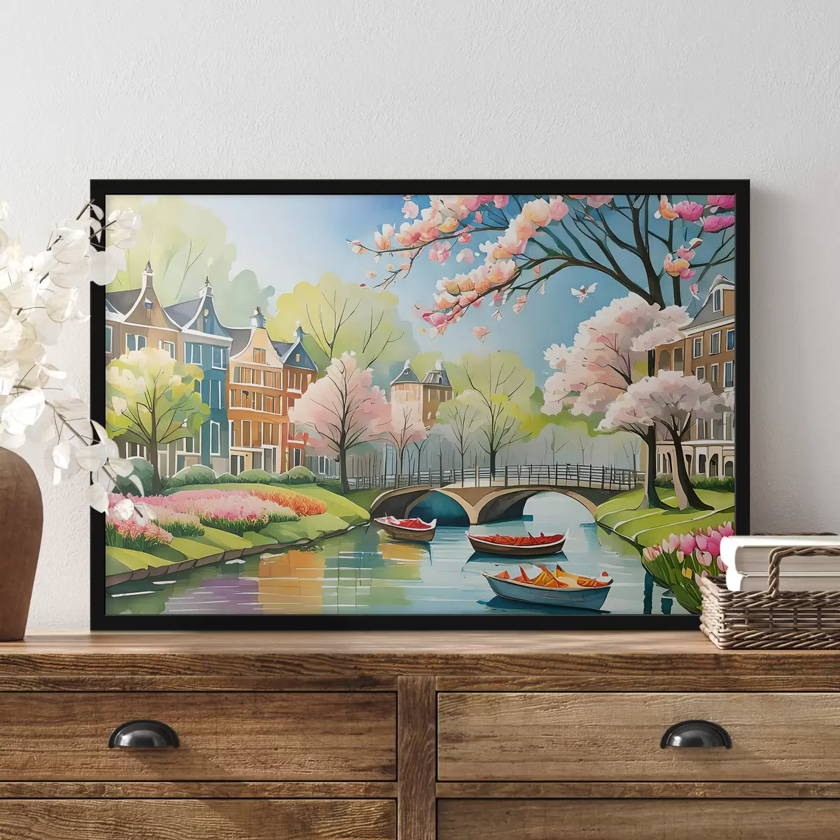 Affiche arbres en fleurs à Amsterdam au printemps f39301