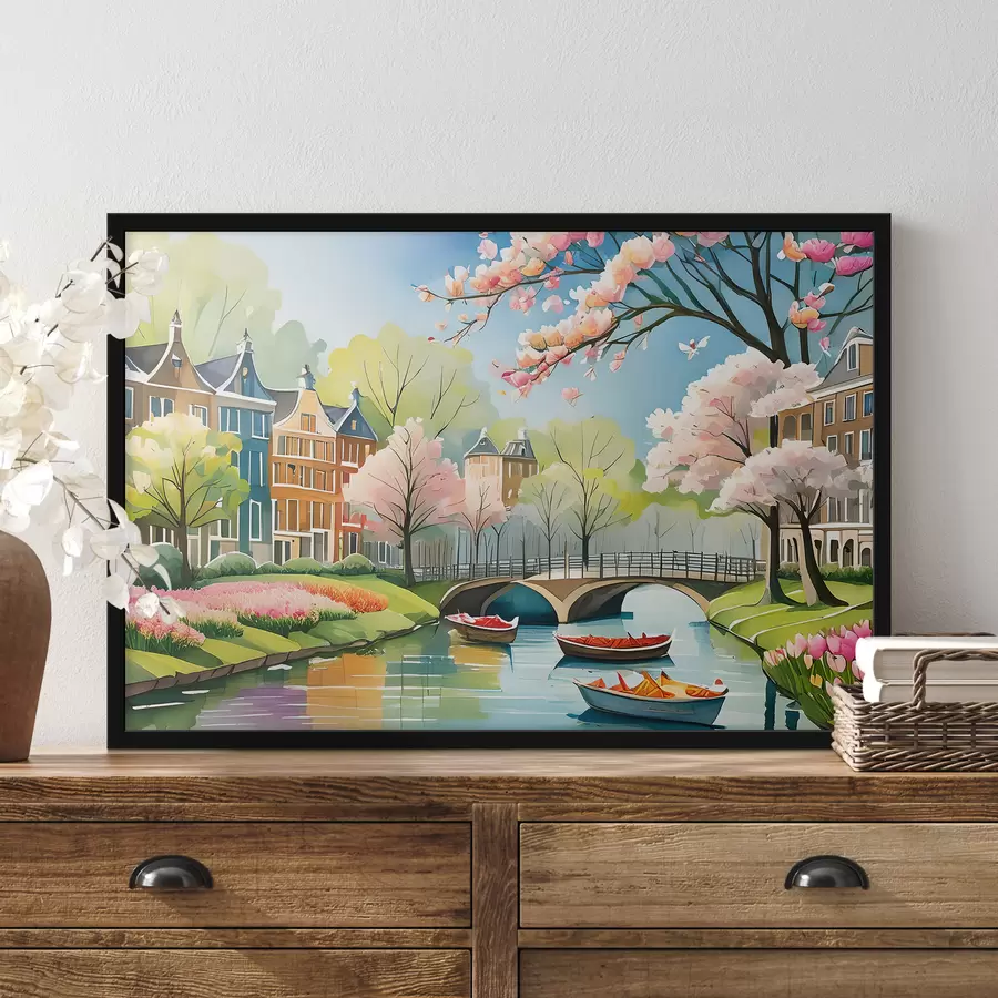 Fotobehang bloeiende bomen in Amsterdam in het voorjaar f39301