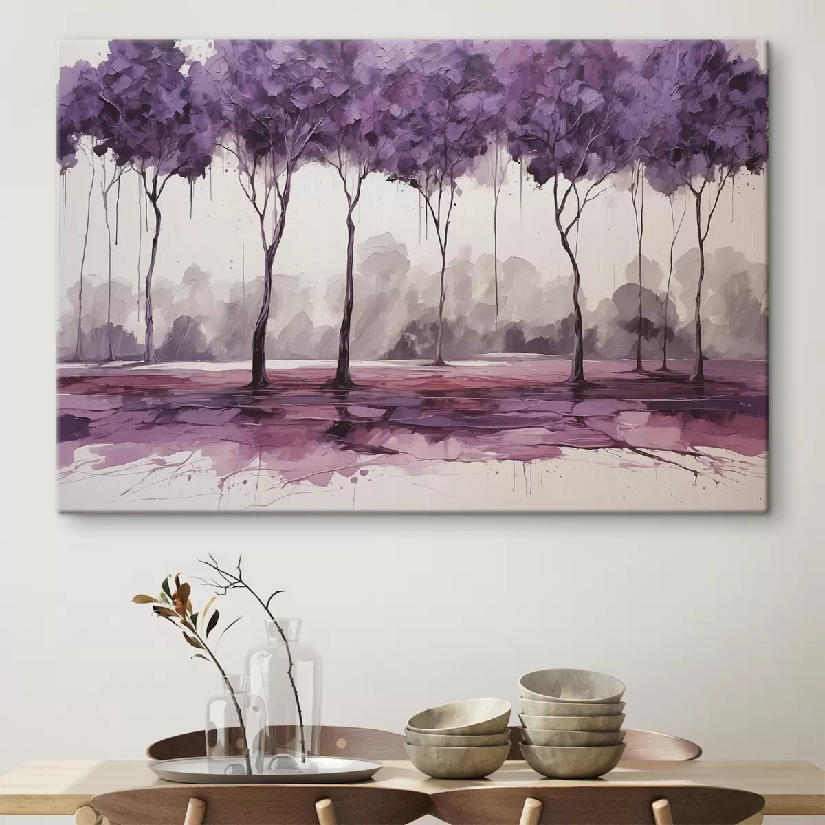  Peintures Arbres à feuilles violettes sur fond abstrait s39155